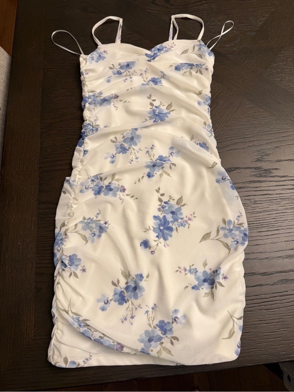 Garage Ivory Mini Dress with Blue Floral Print
